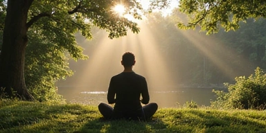 Imagen de una persona meditando en un entorno tranquilo.