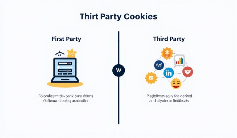 Gráfico que muestra la distinción entre cookies de origen y cookies de terceros, con iconos que representan el sitio web y proveedores externos.