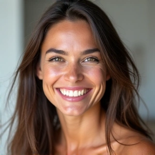 Mujer sonriente, concepto antes y después sutil, sin texto.